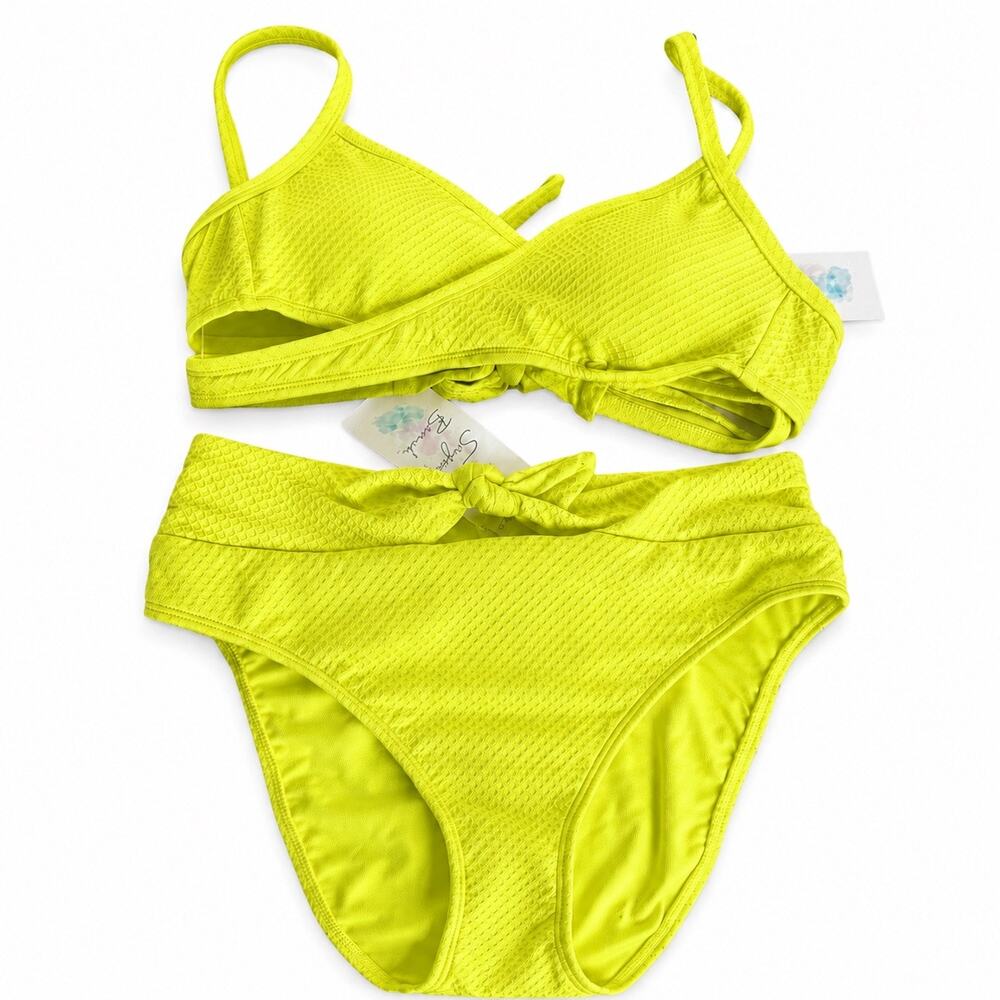 NWT Sugar Beach Lemon Yellow Textured Bikini Set Size Small Top & Bottom